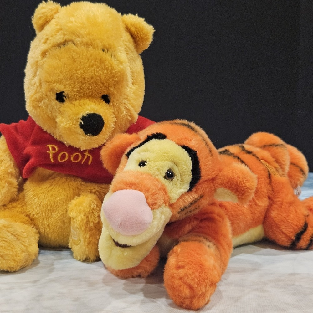 Disney Store Stamped Winnie the Pooh Tigger Plush Set Stuffed Animals Bear Tiger